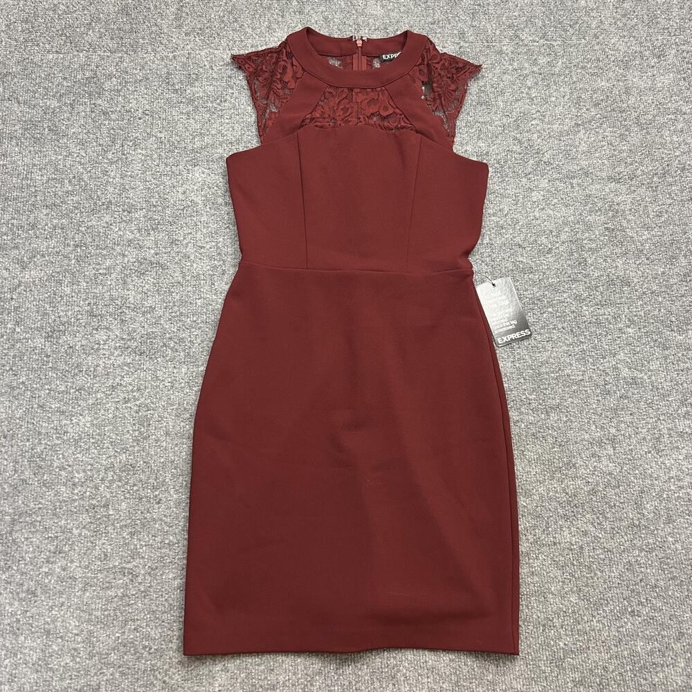 Express Dress Womens 2 Red Lace Sheath Cap Sleeve Semi Formal Cocktail Party NWT